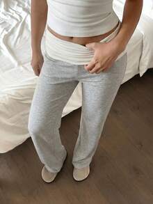Sunny Girl Style Summer Y2K Straight Leg Pants, Contrast Waist Design, Suitable For Back To School, Casual Outings And Home Wear - Light Grey - View 5