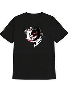 2026 Nueva Camiseta Holgada de Manga Corta Estampada para Hombre "Bienvenidos a la Diversión Desesperada", adecuada para el hogar, la oficina y las fiestas, camiseta para mujer. - Negro - Ver 5