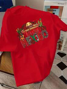 Camisetas Ligeras con Estampados Estilo Mexicano Viva México, Manga Corta, 95% Algodón, Corte Holgado, Casual, Unisex, 100% Algodón, Opción Popular - Rojo - Ver 7
