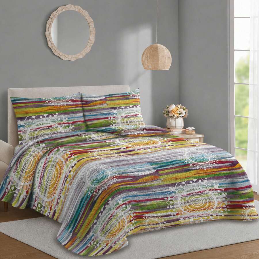 Novotextil 印花超細纖維絎縫床罩,輕盈透氣,適用於 90、105、135、150 和 180 厘米的床——夏季和春秋季床罩,含 1 或 2 個枕套——柔軟耐用的現代裝飾被(伊茲密爾) - 士麥那 - 查看 1