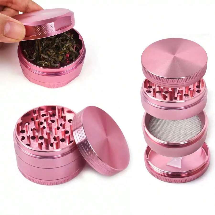 1. Máy xay cầm tay bằng kim loại màu vàng hồng, 4 tầng, thiết kế dễ thương, kích thước tùy chọn 1.57 hoặc 1.96 inch. - Hồng - Xem 1