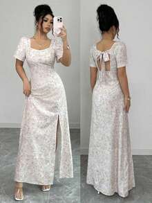 YHHSHEIN Raffinéa Nuevo vestido elegante con estampado y cuello cuadradoYHH - Caqui - Ver 1
