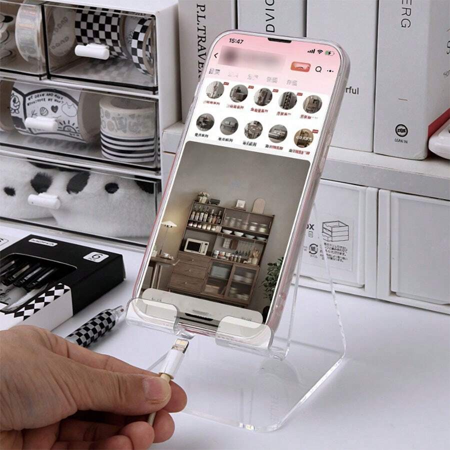 2入組透明壓克力手機支架 | 終極桌面配件-適用於手機和平板電腦,免持追劇必備 - 兩個.透明色 - 查看 1