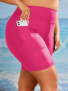 Swim Bottom de bikini de cintura ancha con bolsillo para teléfono - Rosa Fucsia - Ver 5