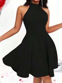 Vestido sin mangas con cuello halter para ropa de Año Nuevo - Negro - Ver 1