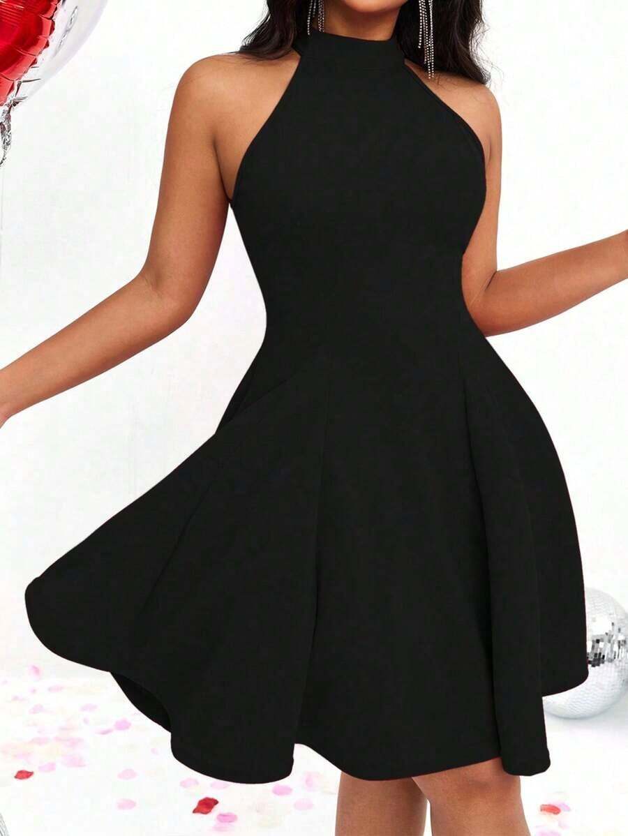 Vestido sin mangas con cuello halter para ropa de Año Nuevo - Negro - Ver 1