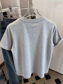 Camiseta de manga corta y cuello redondo con estampado de lunares aleatorios, un gran regalo para amigos - Gris Claro - Ver 2