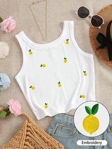 Camiseta de tirantes con cuello redondo, estampado de flores de cerezo y recorte de concha para mujer - Blanco 2 - Ver 1