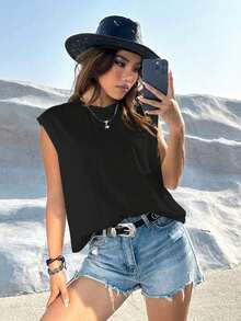 Top tank unicolor con hombrera - Negro - Ver 4