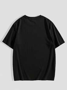 Camiseta de manga corta para hombre con estampado de anime y manga Y2K - Camiseta casual de cuello redondo adecuada para primavera, base de color liso con estiloónico de manga, atuendo ca - Negro - Ver 3
