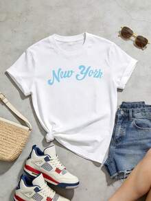 Women's Soft Casual Summer Crew Neck Short Sleeve T-Shirt, Going Out Tops, Vintage, Funny T-Shirts, Gen Z Tops, Curvy, Y2K Clothing, Cotton, Italy, Greece, Curvy, Ladies Tops, Cute Tops, Graphic Tees, Women's Holiday Outfits, Spring Outfits, American Street Style, Sporty Casual, Ombre Dress, Unisex Style, Urban Casual Style, Casual, Pullover, Loose T-Shirts, Retro Streetwear, 90s Style, 2000s Style, Subculture, European Style, Black Top, White Tops, 90s Party Outfits. Black - White - View 4