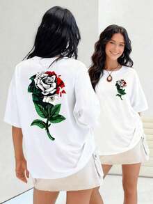 Tricolor Pink T-Shirt With The Mexican National Emblem For Women, Celebrating National Identity And Mexican Pride. 100% Cotton. Suitable For Spring, Summer, And Autumn. - 白色 - 查看 7