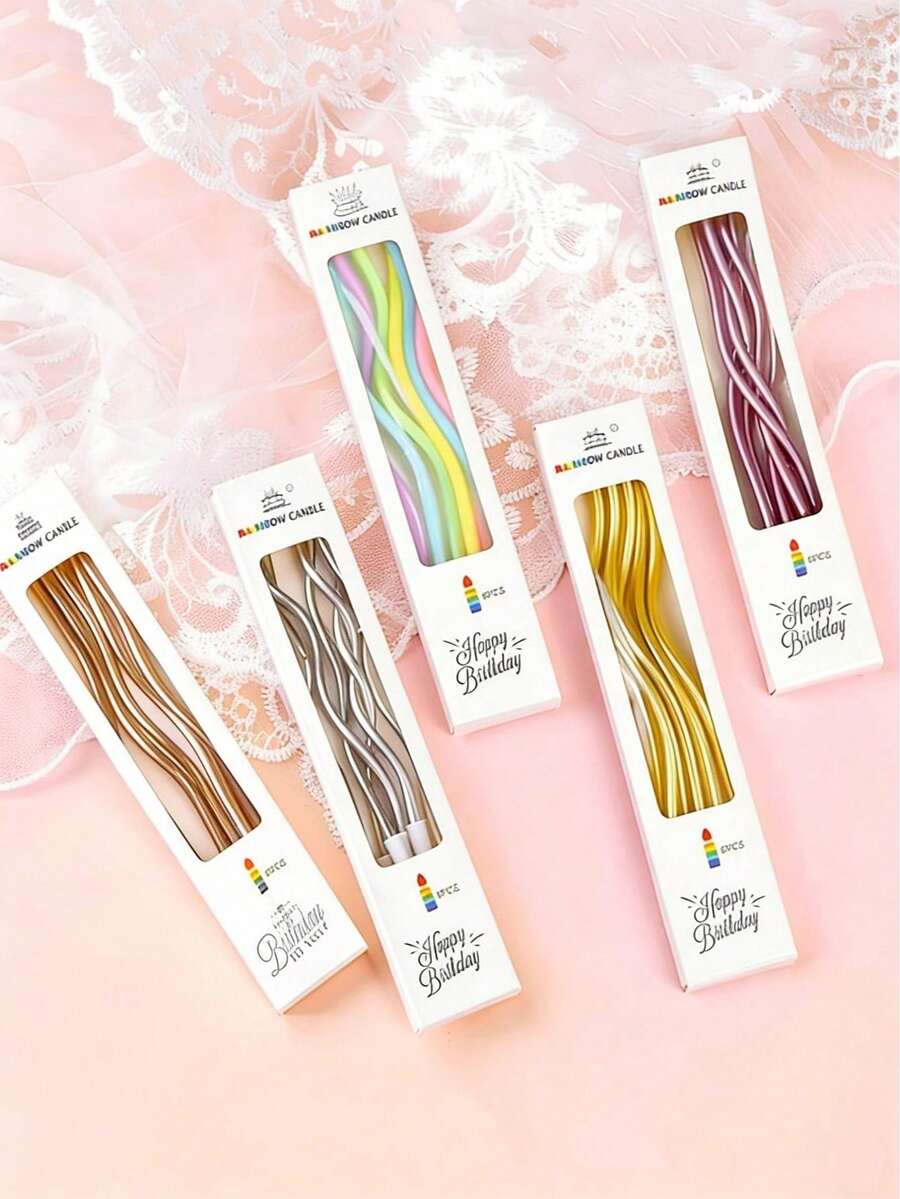 6pcs/Box Long Spiral Metallic Cake Candles, Thin Coil Birthday Candles With Holders For Cake Decoration, Suitable For Birthday Party, Graduation Season, Wedding, Celebration And Other Events - View 1