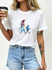 Camiseta de 180g para mujer con estampado de "Amor Familiar" - Perfecta para el Día de la Madre, conjuntos familiares a juego y regalos corporativos para team-building, camiseta de manga corta ligera y cómoda. - Blanco - Ver 7