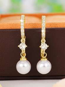 1 Đôi bông tai hình giọt nước thanh lịch đính đá Cubic Zirconia và ngọc trai giả, thích hợp cho bé gái đeo hàng ngày, dự tiệc hoặc làm quà sinh nhật. - 6# - Xem 2