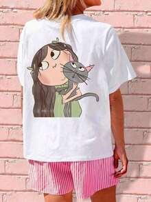 Top a la moda con estampado de dibujos animados de doctor, a rayas y lindo, ideal para el verano y la playa para mujeres, estilo casual. - Blanco 2 - Ver 5