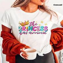 Women's Casual Cotton Round Neck Short Sleeve Princess Graphic Regular T-Shirt - Blanco - Ver 1