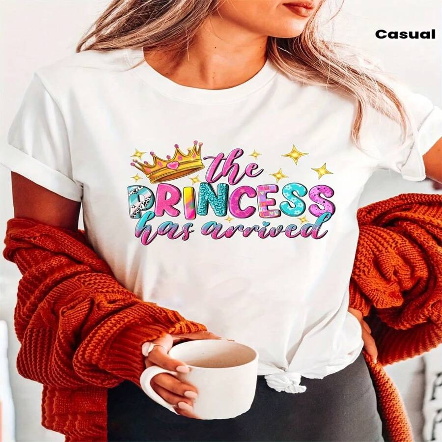 Women's Casual Cotton Round Neck Short Sleeve Princess Graphic Regular T-Shirt - Blanco - Ver 1