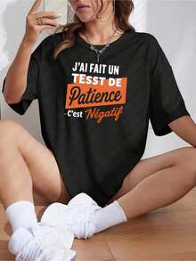 Sudadera Casual de Cuello Redondo para Mujer con Estampado "J'ai Fait-3Pure-Cotton" - Negro 2 - Ver 1