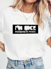 Sudadera Casual de Cuello Redondo para Mujer con Estampado "I'm Nice-1Pure-Cotton" - Blanco - Ver 8
