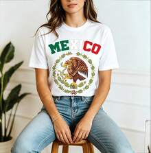 Vintage T-Shirt With The Coat Of Arms Of Mexico, Mexico T-Shirt, Mexican Coat Of Arms, Mexican Flag, Mexican National Pride, Eagle Pattern Sweatshirt, Mexican Flag T-Shirt P-605Fashion - 白色 - 查看 1