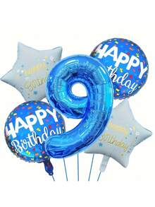 Mixed Happy Birthday Round Balloon, Star Number Balloon Set, For Birthday Decoration, Party Supplies, Anniversary, Festival Celebration, Atmosphere Background Wall Decor Balloon - Multicolor - View 10