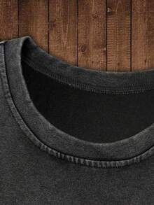 Camiseta de manga corta para mujer, estilo vintage holgado con hombros caídos y efecto desgastado, con estampado pop art, moderna y a la moda, que simplifica las opciones de vestimenta diaria. - Negro - Ver 3