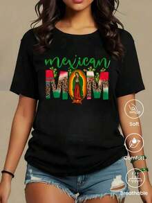 Camiseta de cuello redondo y mangas cortas de ropa fashion, fabricada en México, para la temporada primavera-verano 2025. Con estampado de dibujos animados, es un modelo de pareja, apta para usar tanto por dentro como por fuera, ideal para oficina y estilo casual, diseñada para hombres y mujeres, en unidad individual. - Negro - Ver 1