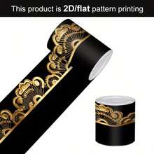 1pc 2D/Flat Vintage Gold Wavy Pattern Self-Adhesive Wallpaper Border, Removable Wall Trim Decal, Baseboard Renovation Sticker, Home Decor, 3.9 X 196.8 Inches - A - View 10