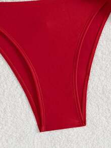 Black Basic Side Tie Bikini Bottom, Suitable For Graduation, Independence Day, Valentine's Day, Music Festivals, Fashion Vacation Beach - Red - View 3