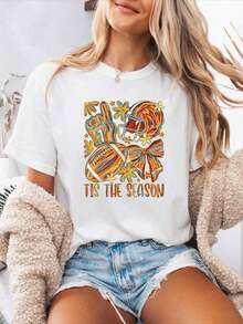 Camiseta de Mujer con Estampado de Letras "GAME DAY" para Primavera/Verano - Top Casual de Manga Corta con Cuello Redondo, Ideal para Días de Partido, Eventos Deportivos y Vestimenta Casual - Blusa Deportiva Lavable a Máquina - Blanco - Ver 1