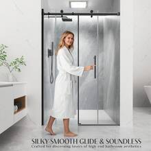 44-48" X 72" Silver Framed Bypass Sliding Shower Door, 5/16" ANSI & SGCC Certified Tempered Glass, Double Sliding Bathroom Shower Enclosure With Reversible Installation, Leak-Proof & Adjustable 0-4" Trim, Modern Matte Silver Hardware - Silver - View 2