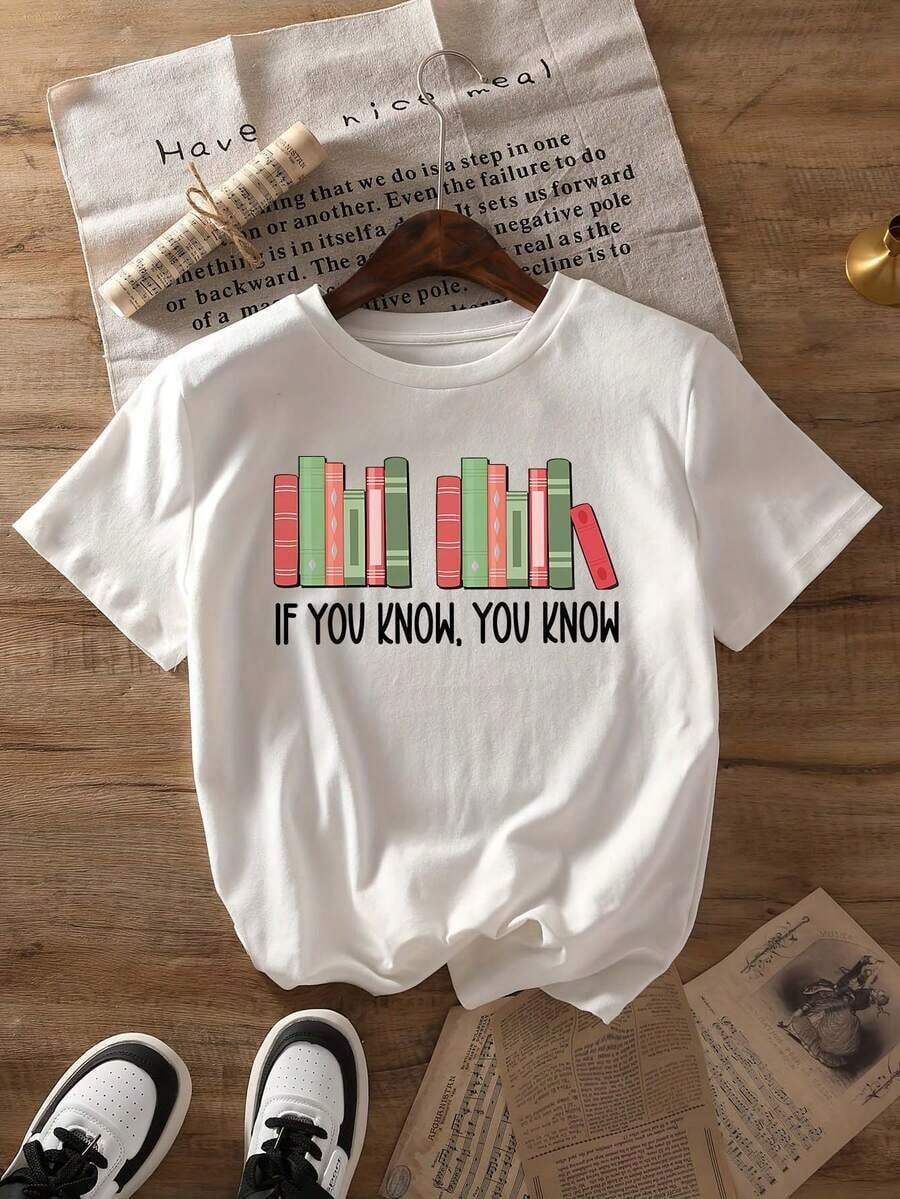 Nuevas llegadas para el verano. Camiseta casual de manga corta con cuello redondo y diseño de lectura 6 7, top de verano para mujer. Blusa, camisa > Hermosa. - Blanco - Ver 1