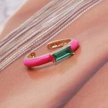 1 Open-Ended Ring Bohemian Candy Color Drip Oil Rectangle Glass Stackable Ring For Women - Statement Jewelry Gift - Geometry - View 29