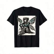 Goth Girl Graphic-Shirt Women - Short Sleeve, Crew Neck,% Cotton, Casual Gothic Fairy Emo Design, All-Season Versatile Tee, Gothic Tshirt | Crew Neck Shirt | Durable Casualwear - Negro - Ver 6