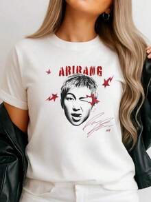 RM Arirang , Bangtan Merch 2026, Unisex-Shirt . Camiseta informal de moda con estampado creativo para mujer, de manga corta y cuello redondo, para primavera y verano-Shirt Women Festive Celebration Shirt Party Wear Top - Negro - Ver 6