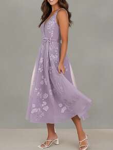 Long Printed Spring Dress, Loose-Fitting Casual European Style, Elegant Modern Fashion Chic Dress For Women - 紫色 - 查看 2