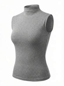 Áo tank top ôm sát không tay cổ cao màu xám American Sexy Lady, áo hai dây co giãn ôm dáng cho mùa hè - Xám - Xem 9