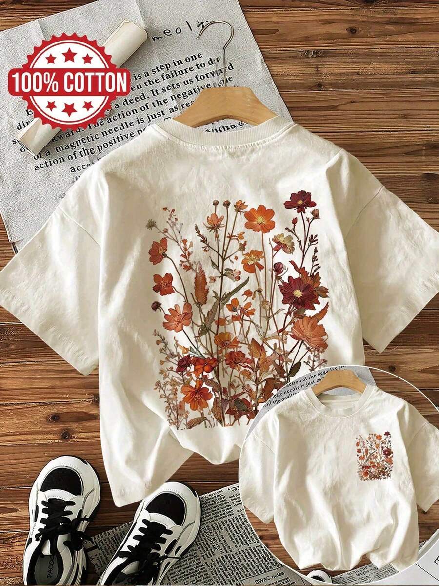 Limited Edition Graphic Print T-Shirt, Short Sleeves, Round Neck, Casual Top For Summer And Spring, Women's Clothing, Lightweight Cotton. - 杏色 - 查看 1