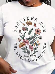 Camiseta "Considera Cómo Crecen Las Flores Silvestres", Camiseta Cristiana Floral, Camisetas de Fe para Mujer, Camiseta con Versículo Bíblico, Mamá Religiosa - Blanco - Ver 6