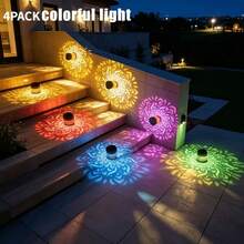 Conjunto de 4 luminárias solares mandala para jardim, caminho, gramado, quintal e decoração de casa de campo. - 4 pacotes de mando - Ver 5