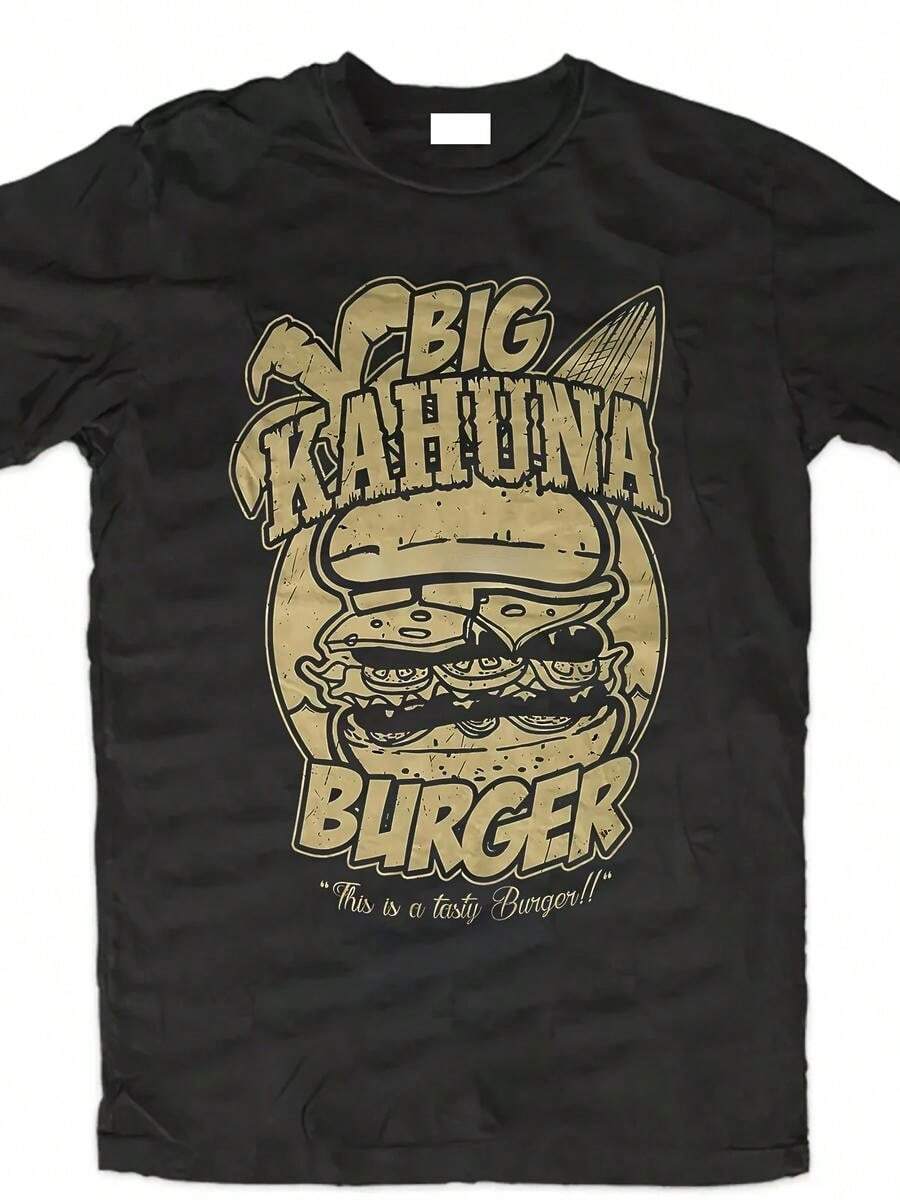 Camiseta de Cine Pulp Fiction para Hombres - Dise?o Big Kahuna Burger & Tarantino, Manga Corta de Algodón Casual en , Ropa Icónica de Película para Fans, Cuello Redondo Lavable a Máquina para Verano - Negro - Ver 1