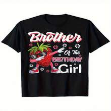 Camiseta con estampado de fresas para ni?as, ideal para el Día de la Independencia, el Día del Padre y cumplea?os. Divertida camiseta de manga corta 100% algodón para adolescentes, cuello redondo, estilo casual de verano, perfecta para celebraciones festivas. Estampado gráfico vibrante. Cómoda camiseta 100% algodón. - Negro - Ver 1