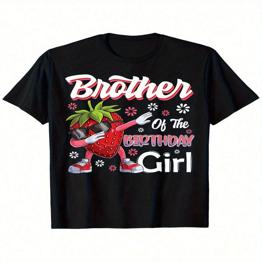 Camiseta con estampado de fresas para ni?as, ideal para el Día de la Independencia, el Día del Padre y cumplea?os. Divertida camiseta de manga corta 100% algodón para adolescentes, cuello redondo, estilo casual de verano, perfecta para celebraciones festivas. Estampado gráfico vibrante. Cómoda camiseta 100% algodón. - Negro - Ver 1