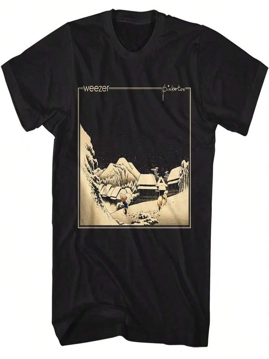 Camiseta negra con estampado de Weezer Pinkerton, estilo americano moderno, superventas de verano, camiseta informal de manga corta y cuello redondo para mujer. - Negro - Ver 1