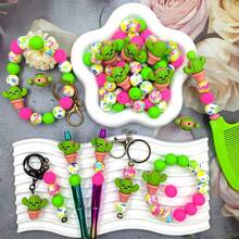 25/44/46pcs 3D Cactus Shaped Silicone Bead Set, Plant Silicone Beads, Loose Bead Set, 15mm Silicone Round Beads, Floral Print Beads, Colorful Round Beads, Suitable For Jewelry Making, Earrings, Necklaces, Bag Chains, Beaded Pens, Phone Straps, Makeup Brushes, DIY Spring And Summer Beading - Cactus Plant Series - View 9