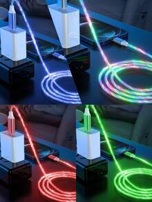 LED發光Type C快充數據線，1M/6.6FT/39.37in USB-A轉Type C，相容華為、小米、三星，通用旅行/居家/辦公室/車用數據線 - 彩色 - 查看 3