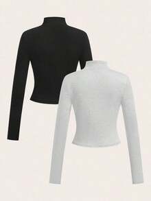 2 piezas Conjunto versátil de ropa deportiva de punto blanca y negra para yoga y fitness, camiseta de manga larga con cremallera y bordado gráfico de letras, elegante para otoño/invierno - Multicolor 7 - Ver 2