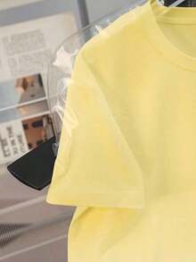Camiseta de mujer de manga corta, cuello redondo, estilo casual y de bloques de color - Mostaza Amarilla - Ver 4