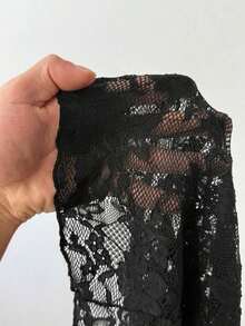 Pantalones acampanados de cintura elástica con encaje de unicolor para mujer - Negro 2 - Ver 7